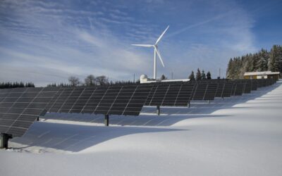 solar panels and a windmill