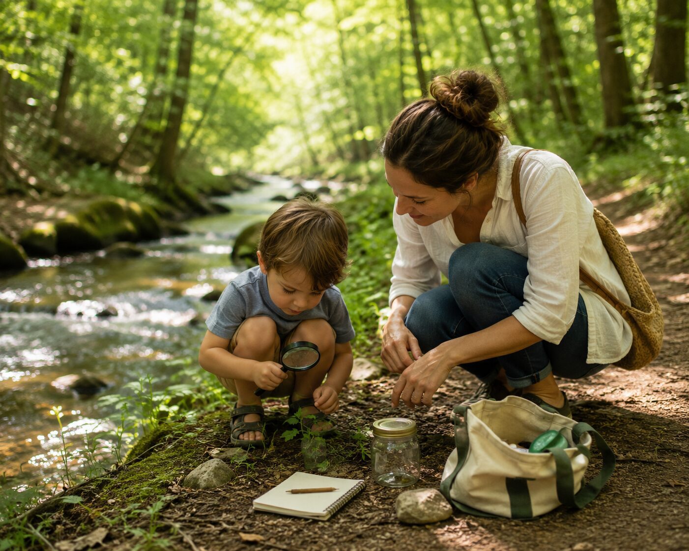child and mom in nature