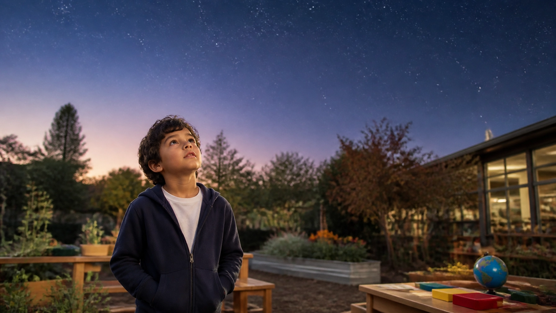 boy looking a the night sky
