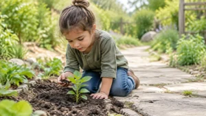 child working in the soil