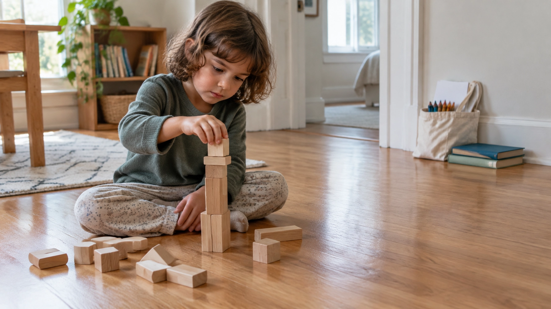 child with blocks