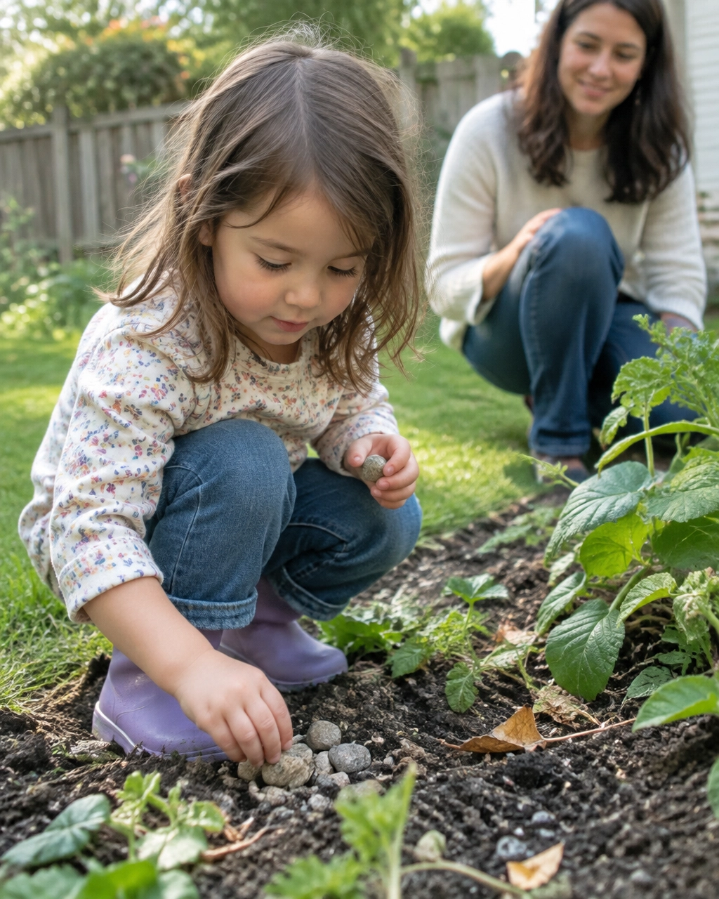 mom and daughter in garden