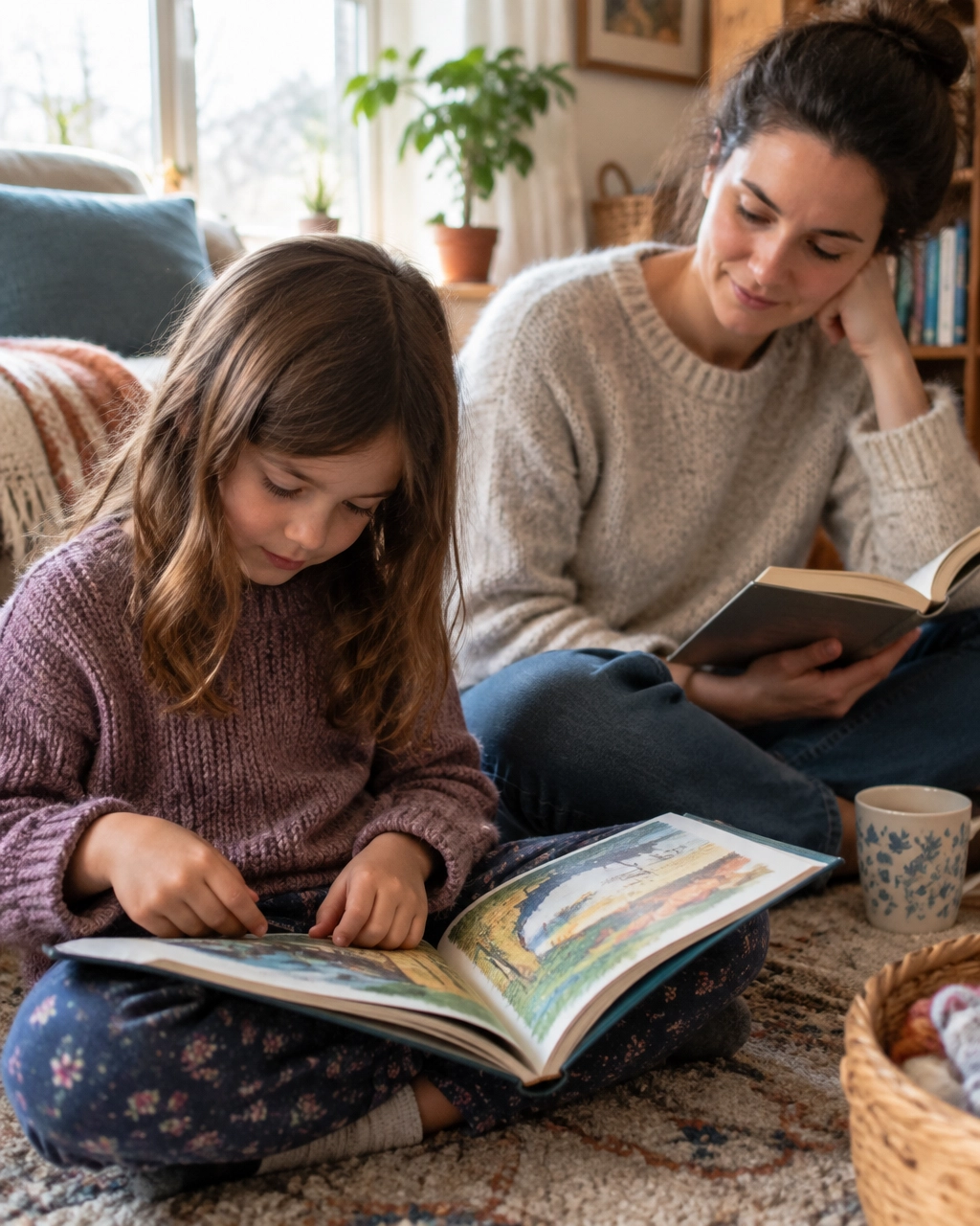 mom and daughter reading