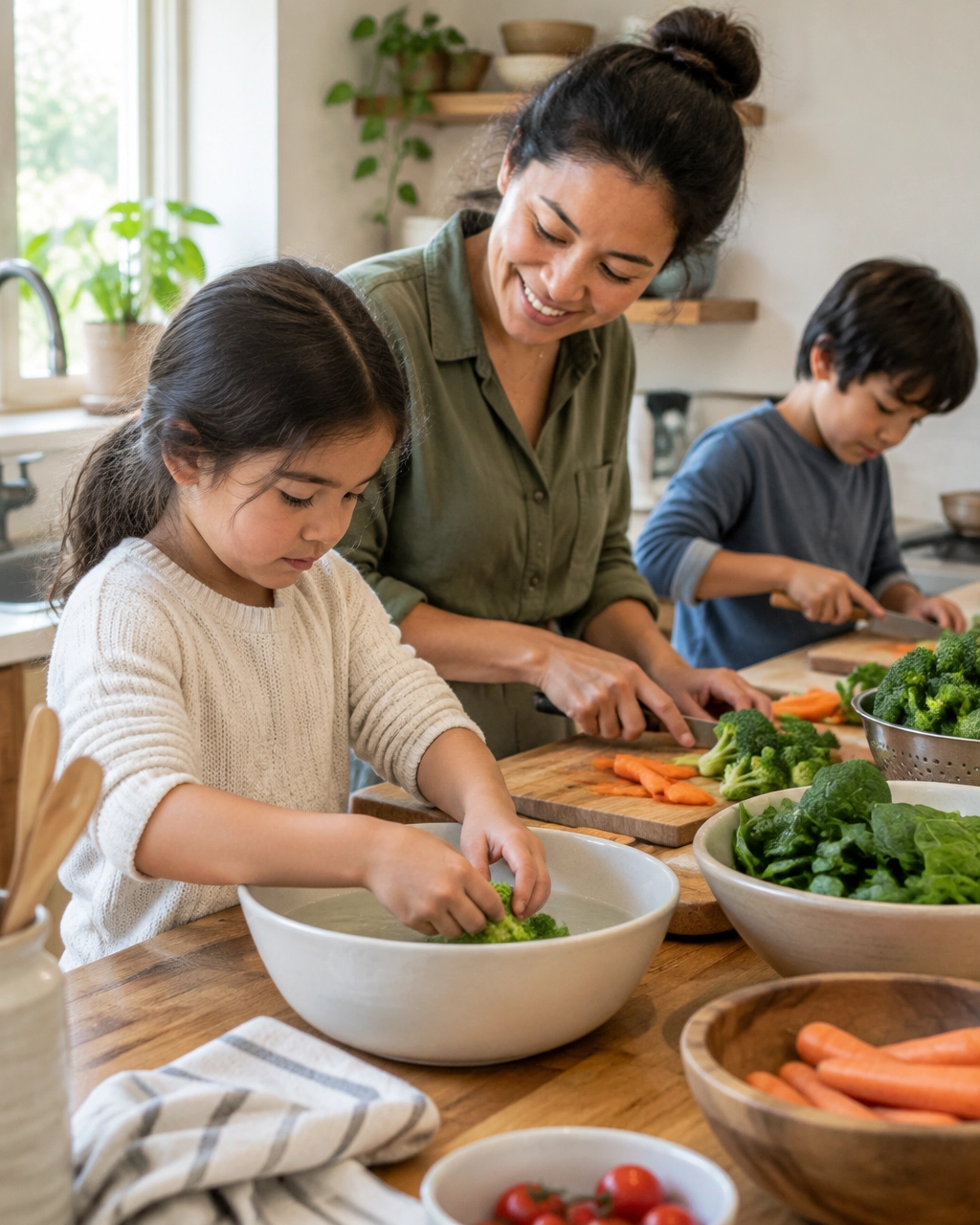 mom and daughter cooking